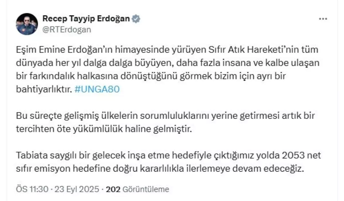 Cumhurbaşkanı Erdoğan’dan Sıfır Atık Hareketi’ne Vurgu Cumhurbaşkanı Erdoğan’dan Sıfır Atık Hareketi’ne Vurgu