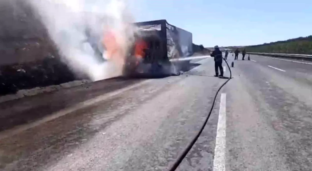 Birecik’te Saman Yüklü Tırda Yangın Birecik’te Saman Yüklü Tırda Yangın