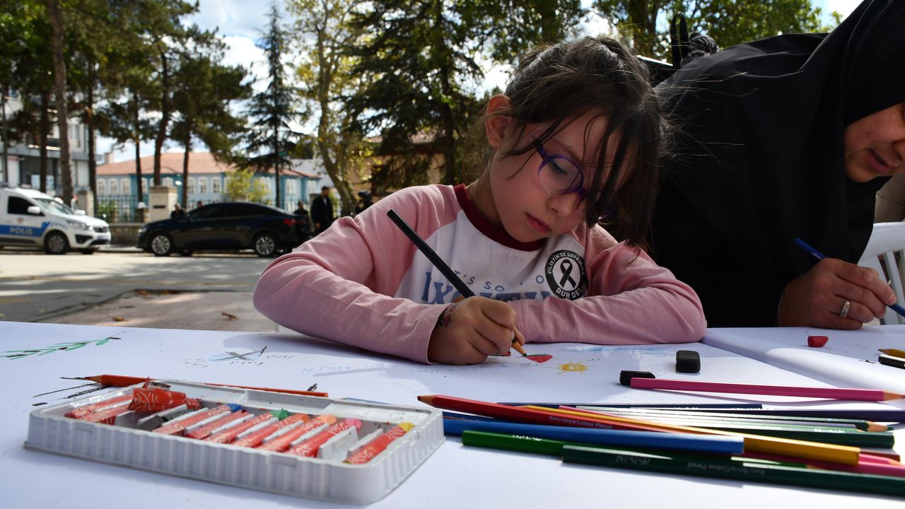 Bilecik ve Kütahya'da çocuklar Filistinli akranları için resim çizdi