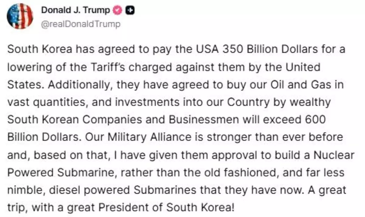 Trump, Güney Kore ile 950 Milyar Dolar Yatırım Anlaşması Trump, Güney Kore ile 950 Milyar Dolar Yatırım Anlaşması